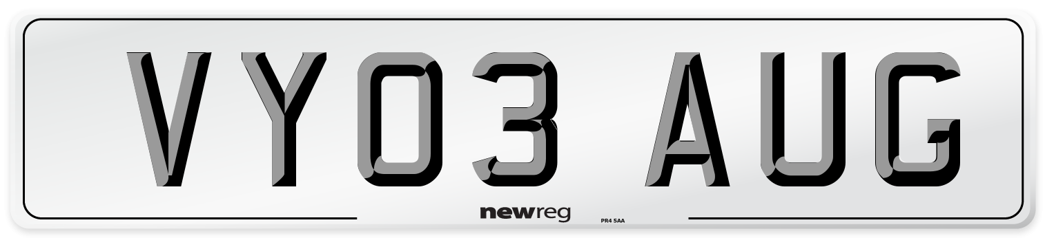 VY03 AUG Number Plate from New Reg